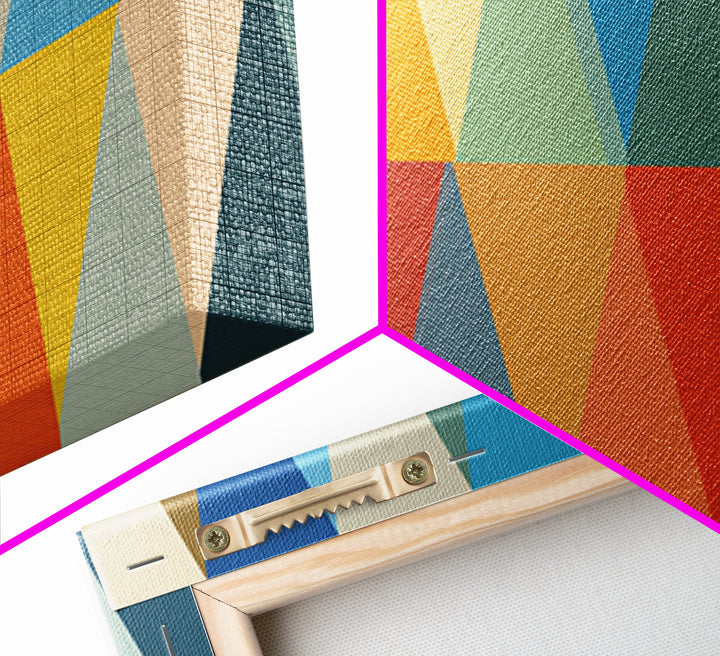 Bold Colorful Triangle Pattern Canvas Print, Midcentury Modern Wall Art, Geometric Poster, Retro Home Decor, Bauhaus Art