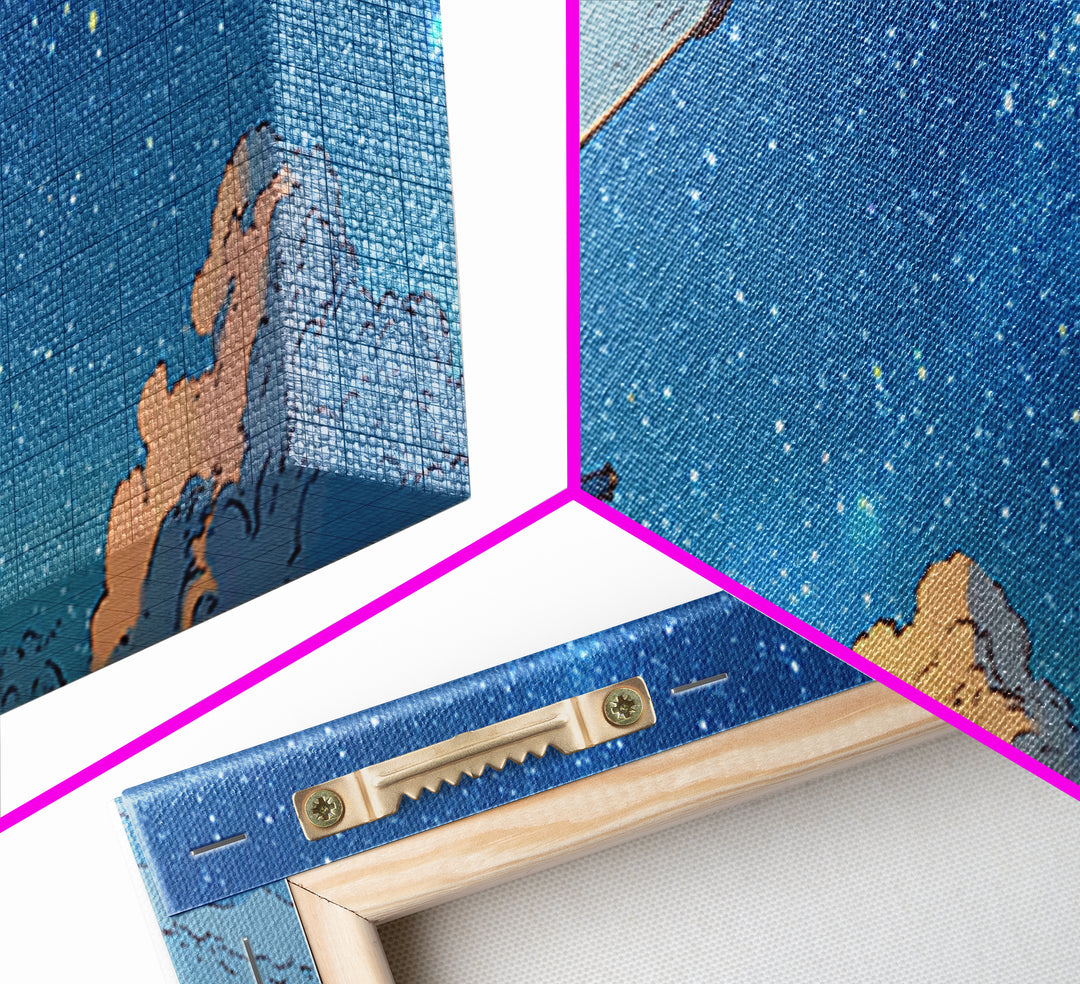 Blue Night Telescope And Stars Canvas Print, Retro Space Poster, Midcentury Wall Art, Astronomy Decor, Modern Art Print, MCM