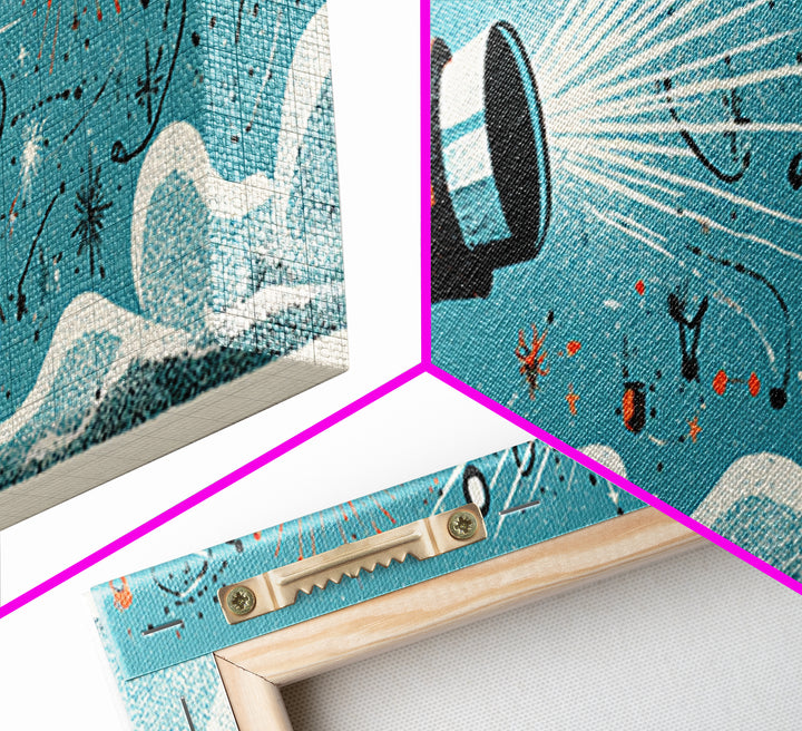 Retro Telescope Beam With Atomic Doodles Wall Art, Midcentury Modern Art, Space Poster, Geometric Wall Decor, Colorful MCM Print