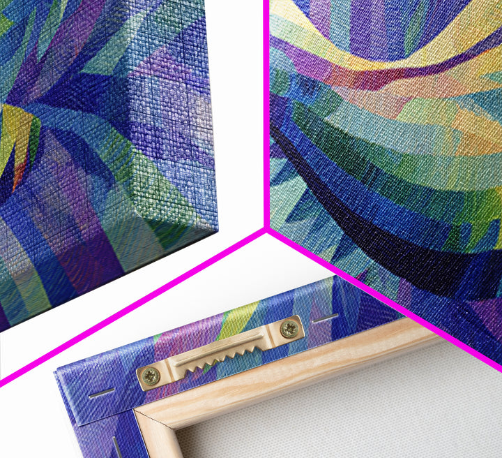 Blue Purple Hummingbird In Flight Canvas Print, Colorful Modern Wall Art, Midcentury Bird Poster, Vibrant Bedroom Decor Print