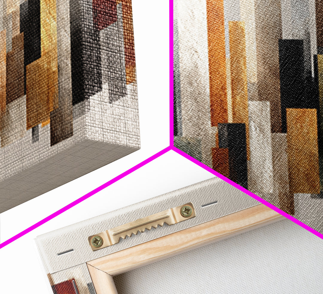 Neutral Gold Abstract Skyline Canvas Print, Modern Geometric Wall Decor, Midcentury Modern Art Print, Office Home Decor Gift