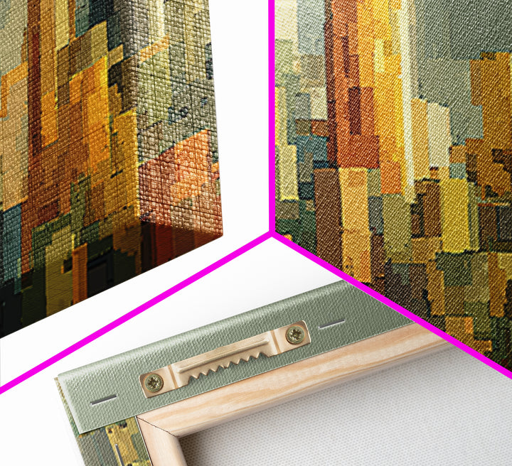 Sage Green Abstract City Skyline Framed Canvas Print, Midcentury Modern Wall Art, Urban Home Decor, Office Art Print Gift