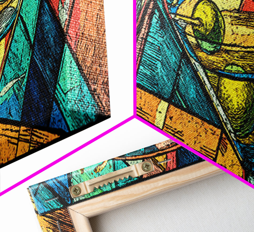Vibrant Martini Glass Cocktail Wall Art, Retro Bar Cart Print, Colorful Pop Art, Kitchen Decor, Midcentury Modern Poster
