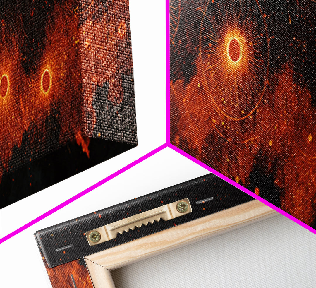 Glowing Orange Cosmic Suns Canvas Print, Space Abstract Wall Art, Modern Retro Poster, Moody Bedroom Office Decor Artwork