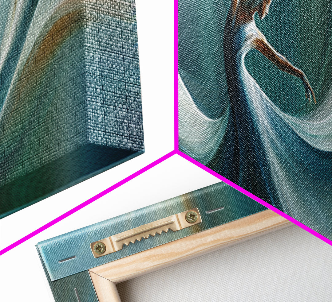 Graceful Dancer In Flowing Teal Dress Canvas Print, Elegant Modern Wall Art, Figurative Movement Poster, Bedroom Decor Gift