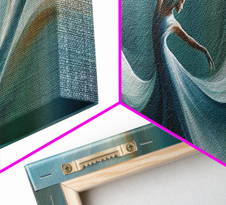 Graceful Dancer In Flowing Teal Dress Canvas Print, Elegant Modern Wall Art, Figurative Movement Poster, Bedroom Decor Gift