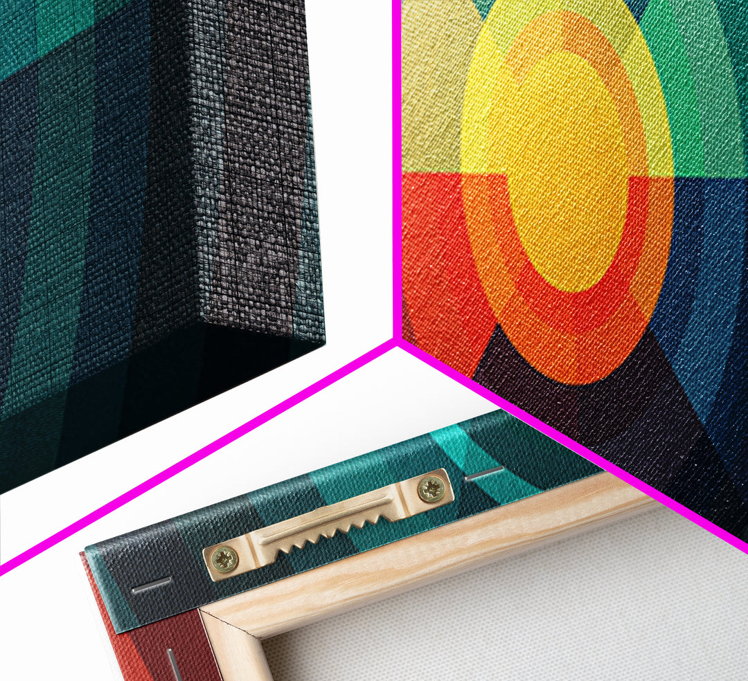 Rainbow Concentric Sunburst Canvas Print, Midcentury Modern Wall Art, Geometric Retro Poster, Colorful Bauhaus Home Decor