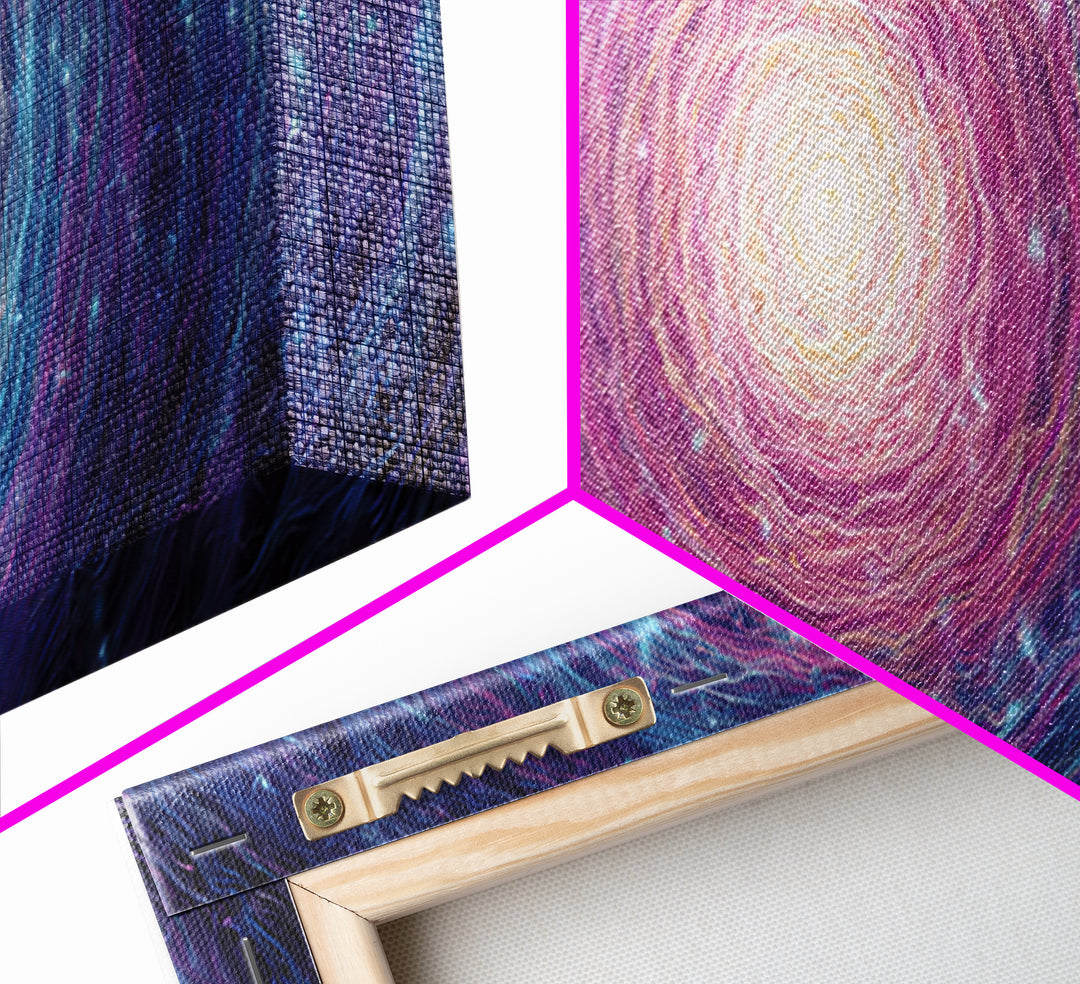 Purple Blue Spiral Galaxy Wall Art, Cosmic Abstract Canvas Print, Modern Digital Art, Space Poster For Living Room Decor