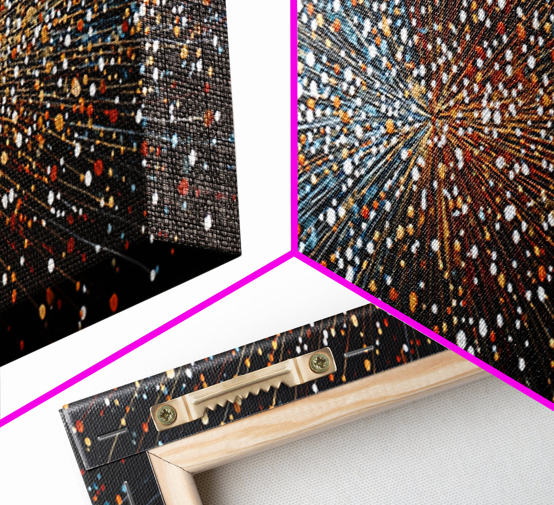 Orange Blue Particle Burst Wall Art, Abstract Modern Canvas Print, Kinetic Energy Poster, Bold Geometric Home Office Decor
