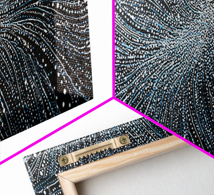Blue White Particle Wave Canvas Print, Modern Abstract Wall Art, Digital Motion Poster, Sci Fi Space Decor For Home Office