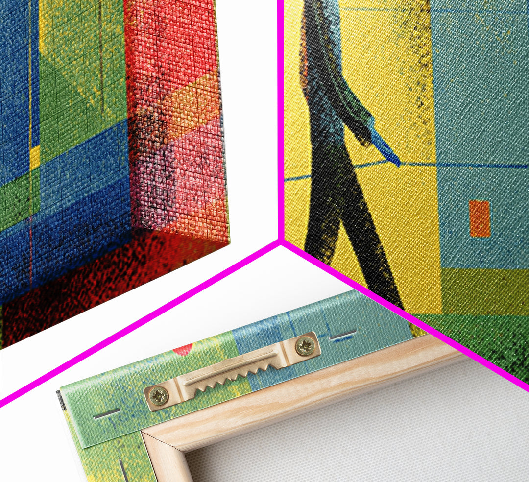 Textured Blue Dog Walker Wall Art, Mid Century Modern Canvas, Colorful Geometric Poster, Retro Abstract Living Room Decor