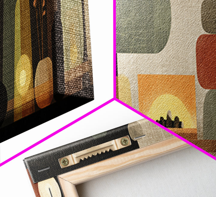Glowing Fireplace Vessels Canvas Print, Midcentury Modern Wall Decor, Retro Abstract Art For Living Room, Office Decor, And Home Decor