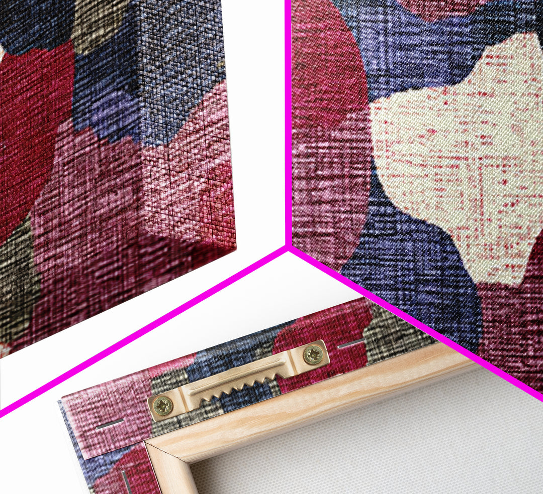 Rose Navy Woven Abstract Wall Art, Midcentury Modern Decor, Organic Pattern Print For Bedroom, Office, And Living Room Decor