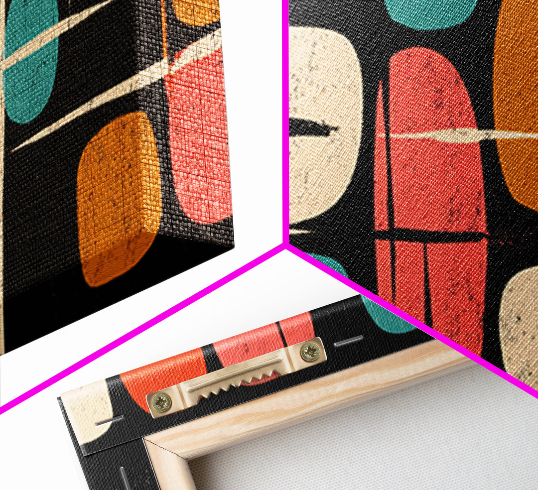Atomic Pebble Shapes Canvas Print, Midcentury Modern Wall Art, Retro Geometric MCM Decor For Living Room And Office Decor