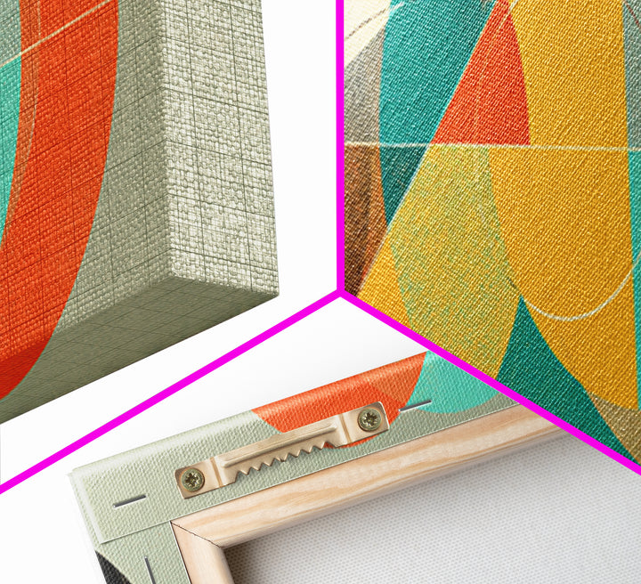 Textured Interlocking Circle Wall Art, Midcentury Modern Geometric Print, Bauhaus Abstract Decor, Colorful MCM Canvas Art