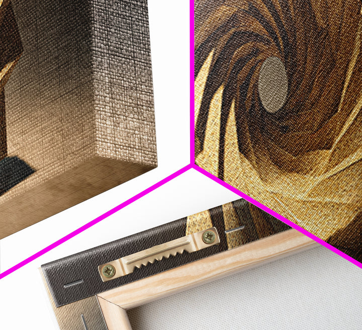 Golden Spiral Vortex Sculpture Framed Canvas Print, Modern Sculpture, Geometric Wall Art, Abstract Decor, Statement Piece