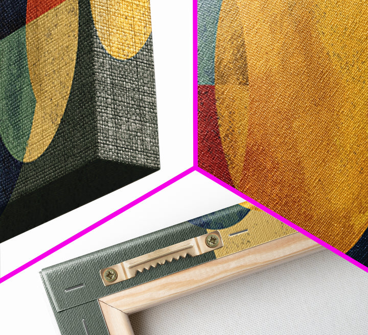 Golden Sun And Navy Circle Abstract Canvas Print, Midcentury Modern Wall Art, Geometric Living Room Decor, Retro MCM Poster