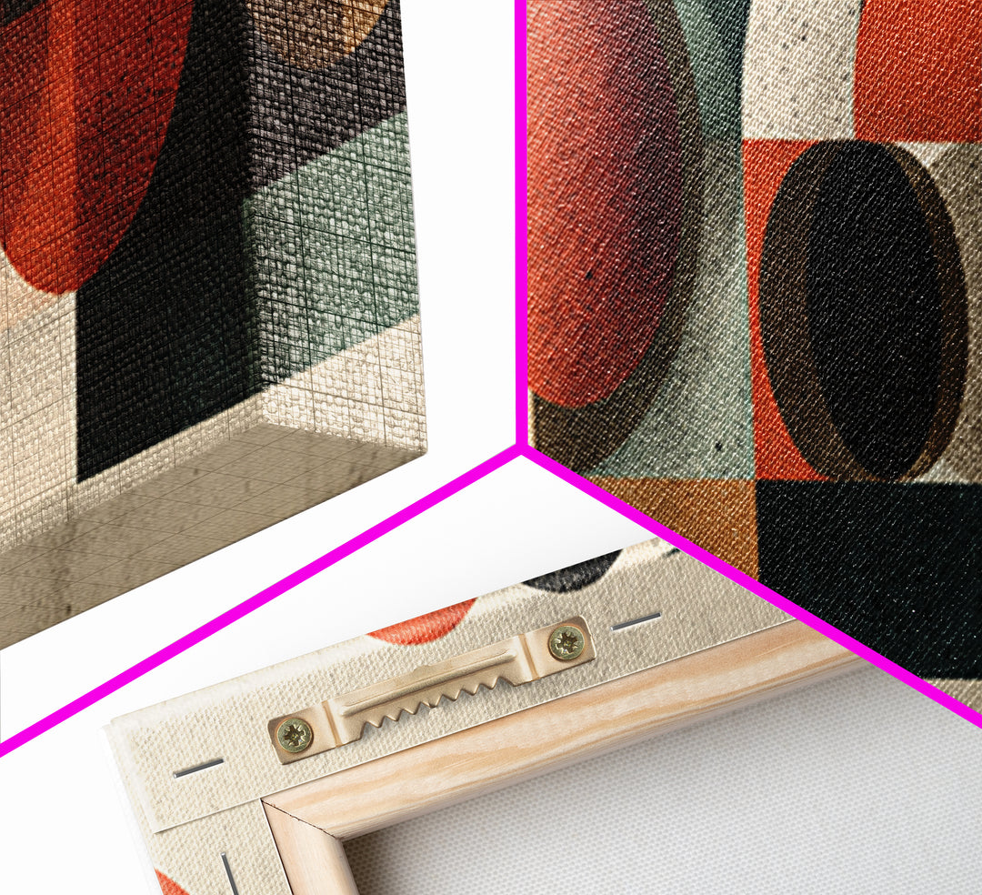 Black Orange Cream Geometric Shapes Wall Art, Midcentury Modern Canvas Print, Bauhaus Abstract Decor For Home Office Interior