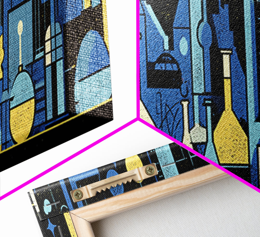Blue Chemistry Laboratory Glassware Wall Art, Mid Century Modern Abstract Science Poster, Geometric Office Decor Print Set