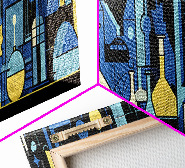 Blue Chemistry Laboratory Glassware Wall Art, Mid Century Modern Abstract Science Poster, Geometric Office Decor Print Set