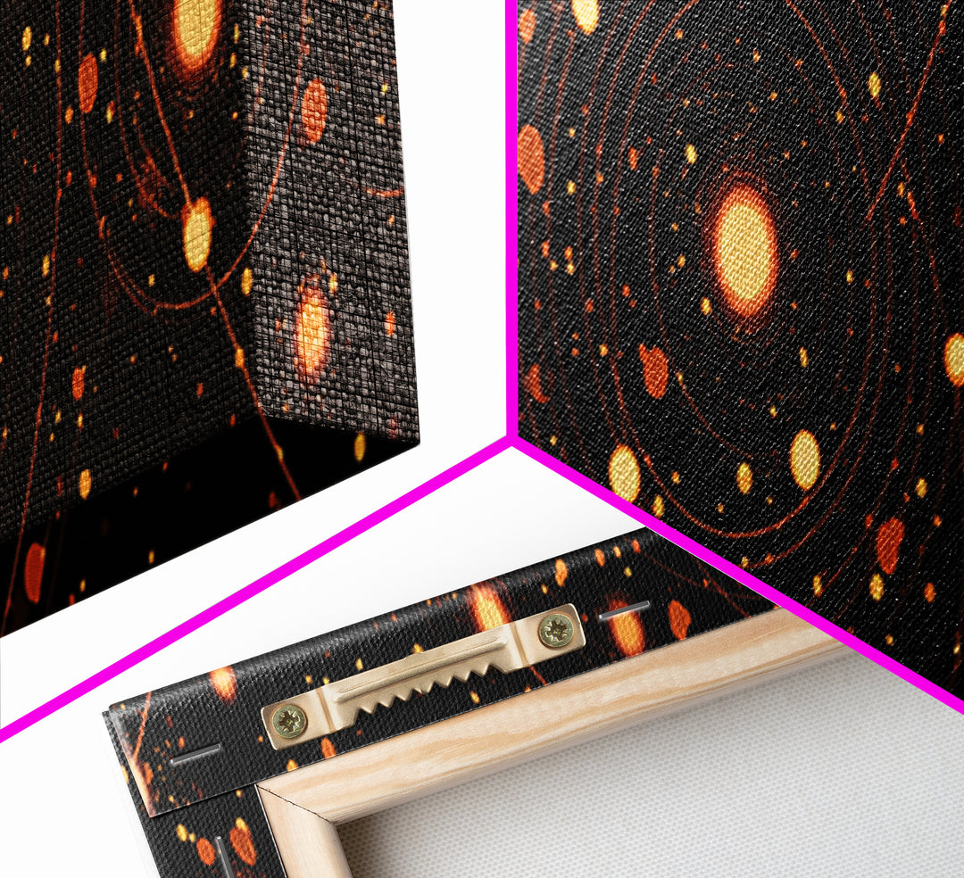 Orange Atomic Orbit Galaxy Wall Art, Mid Century Modern Abstract Science Poster, Retro Space Decor, Cosmic Home Art Print