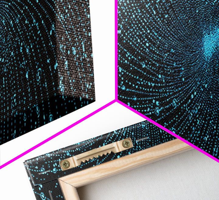 Blue Vortex Particle Spiral Canvas Print, Modern Abstract Art, Sci Fi Space Wall Decor, Geometric Office Poster, Artwork