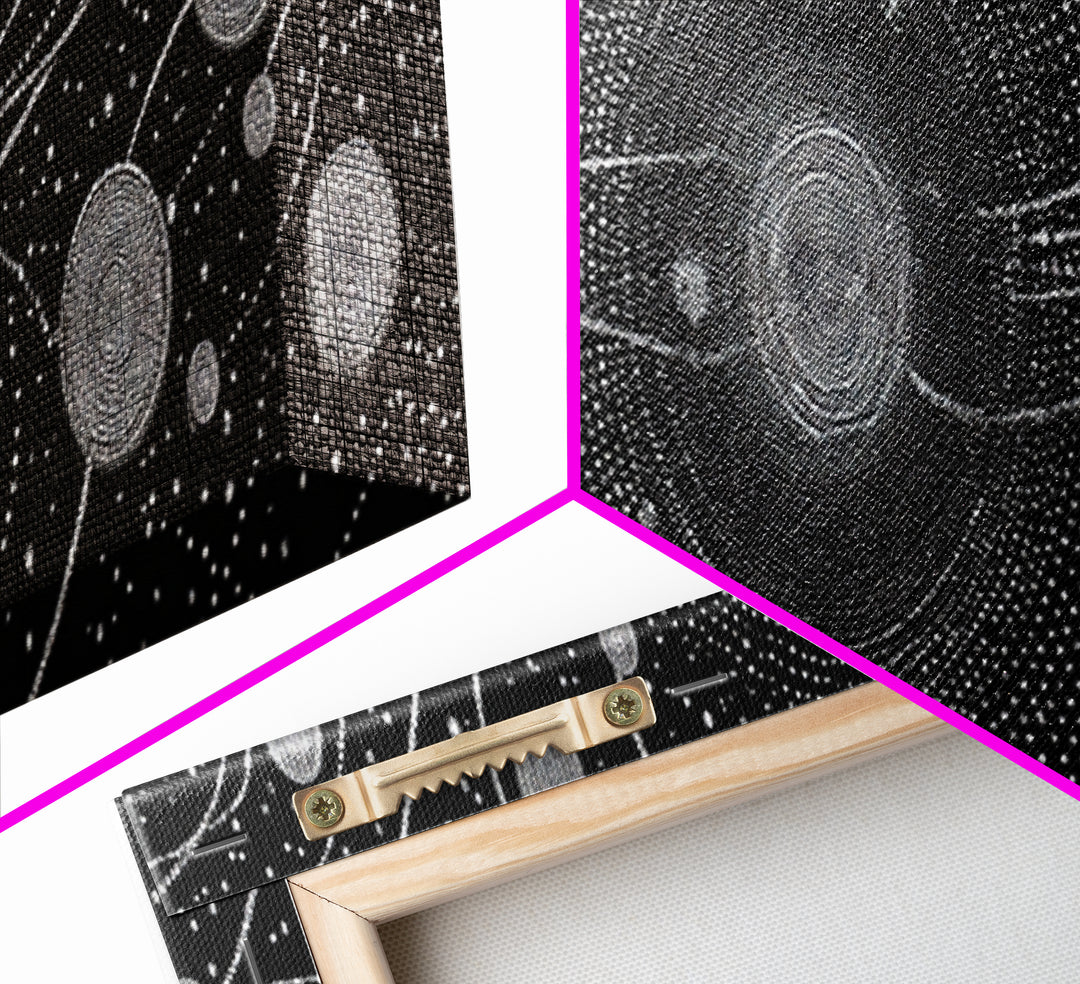 Black And White Particle Galaxy Framed Canvas Print, Modern Abstract Art, Sci Fi Space Wall Decor, Minimalist Office Poster