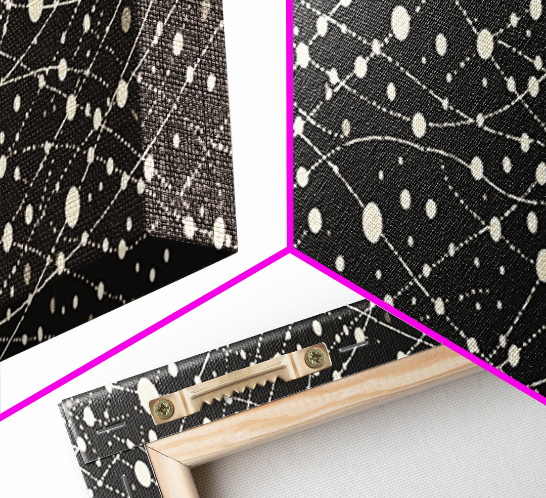 Black Cream Atomic Network Of Dots And Lines, Midcentury Modern Wall Art, Retro Abstract Poster, MCM Office Decor, Canvas Print