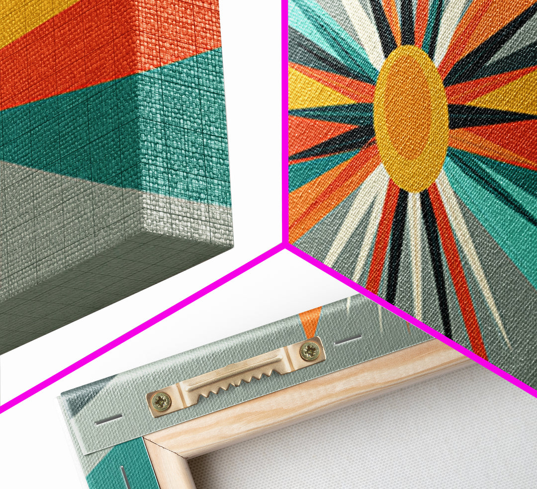 Atomic Orange Sunburst Rays Wall Art, Midcentury Modern Abstract Print, Retro Geometric Decor, MCM Living Room Poster Gift