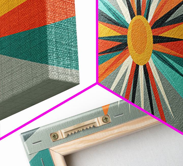 Atomic Orange Sunburst Rays Wall Art, Midcentury Modern Abstract Print, Retro Geometric Decor, MCM Living Room Poster Gift