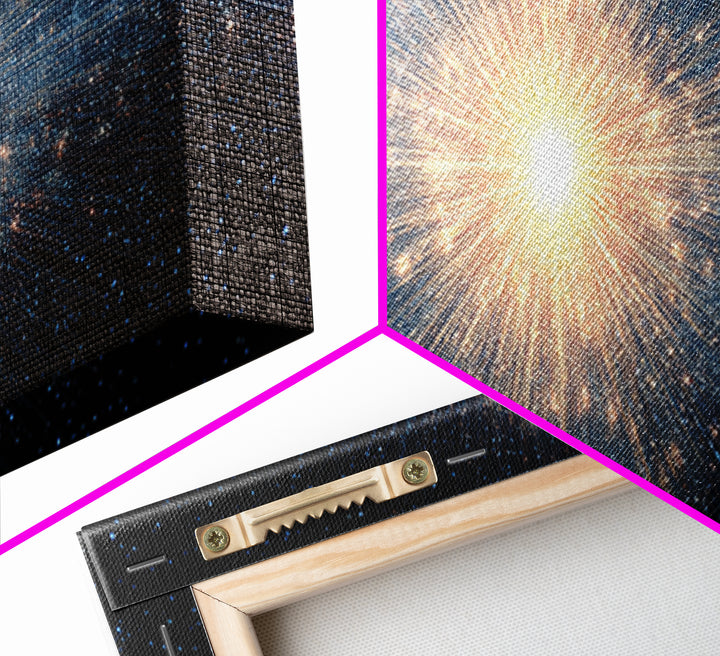 Cosmic Golden Starburst Canvas Print, Space Abstract Art, Modern Wall Decor, Sci Fi Galaxy Poster, Large Living Room Art