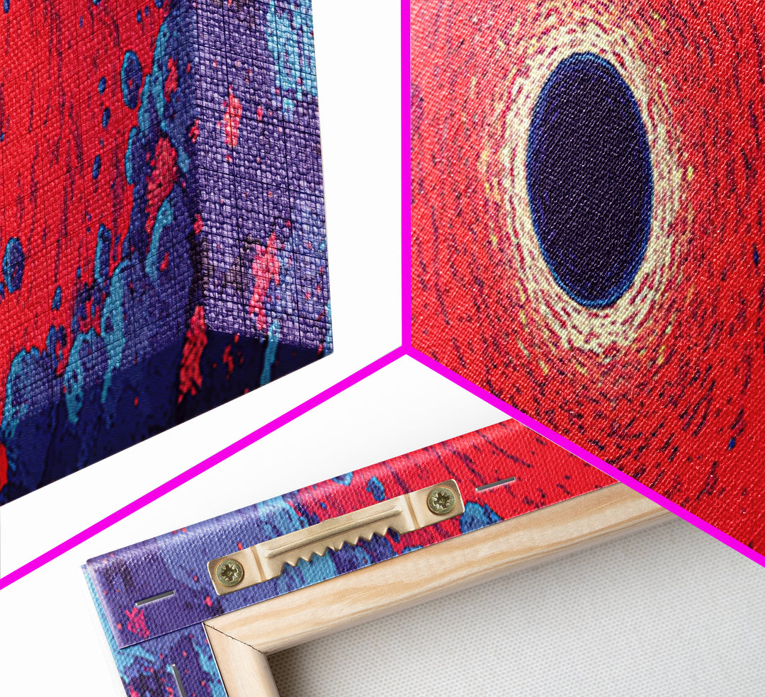 Vivid Red Black Hole Wall Art, Psychedelic Space Abstract Print, Cosmic Retro Poster, Modern Sci Fi Decor For Living Room