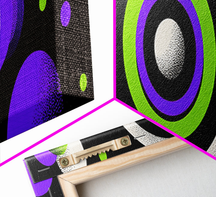 Neon Green Purple Orbit Wall Art, Cosmic Circle Abstract Print, Modern Retro Space Decor, Funky Geometric Poster Gift For Home