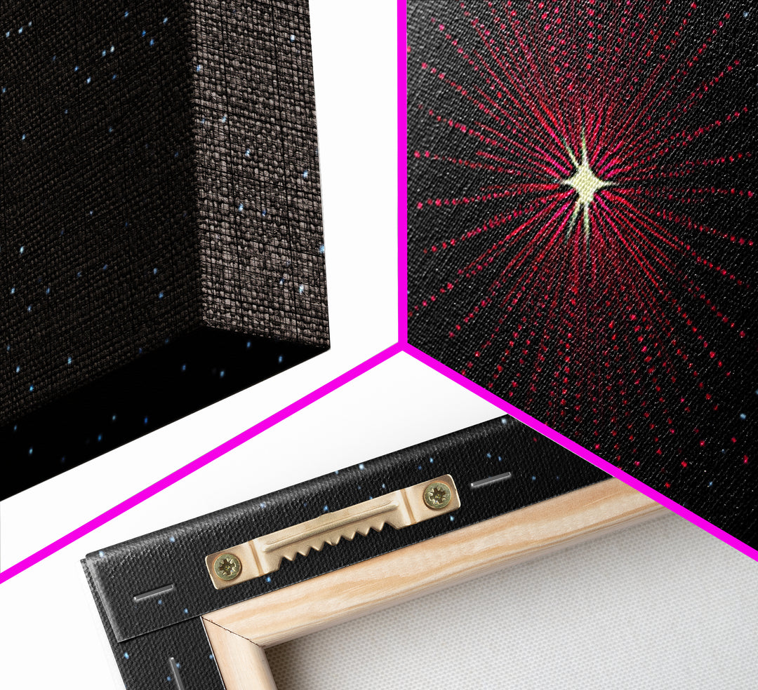Minimal Red Starburst Wall Art, Sci Fi Space Abstract Print, Modern Cosmic Poster, Dark Galaxy Decor, Retro Home Accent Print