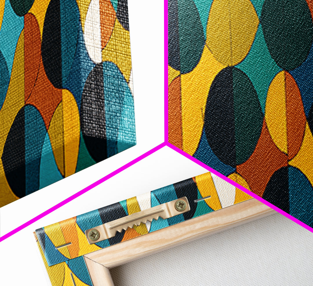 Teal Mustard Orange Geometric Circles Wall Art, Mid Century Modern Abstract Print, Retro MCM Decor, Bauhaus Poster, Living Room Decor