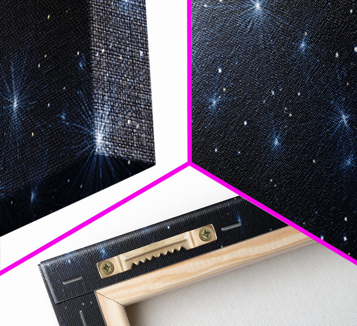 Deep Blue Starburst Night Wall Art, Cosmic Modern Abstract Print, Celestial Space Decor, Navy Bedroom And Home Office Canvas Gift