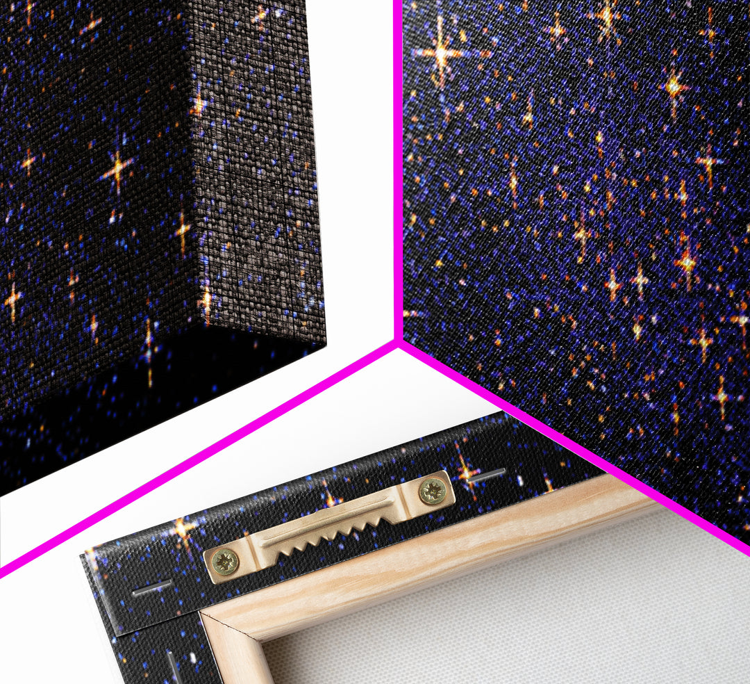 Golden Star Field Canvas Print, Cosmic Modern Wall Art, Navy Celestial Space Poster, Elegant Bedroom Home Office Decor Gift
