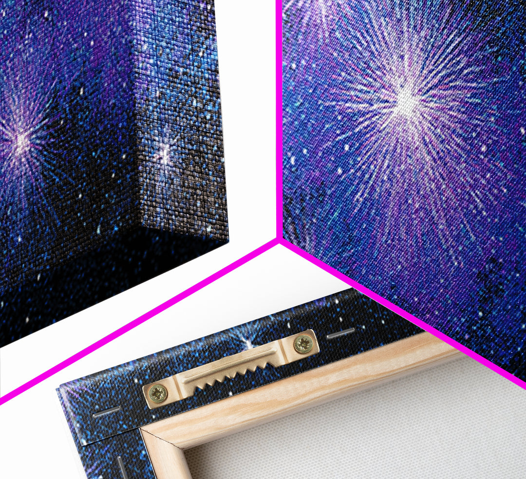 Purple Blue Galaxy Starburst Wall Art, Cosmic Modern Abstract Print, Celestial Space Decor, Vibrant Bedroom And Home Office Canvas Gift