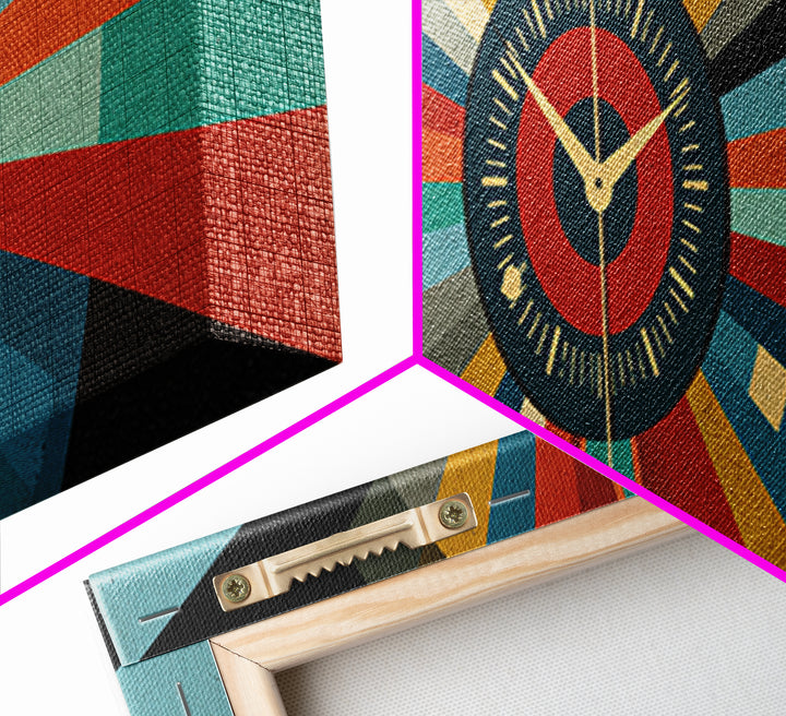 Atomic Clock Sunburst Wall Art, Midcentury Modern Canvas, Retro Geometric Poster, MCM Home Decor, Panoramic Abstract Print