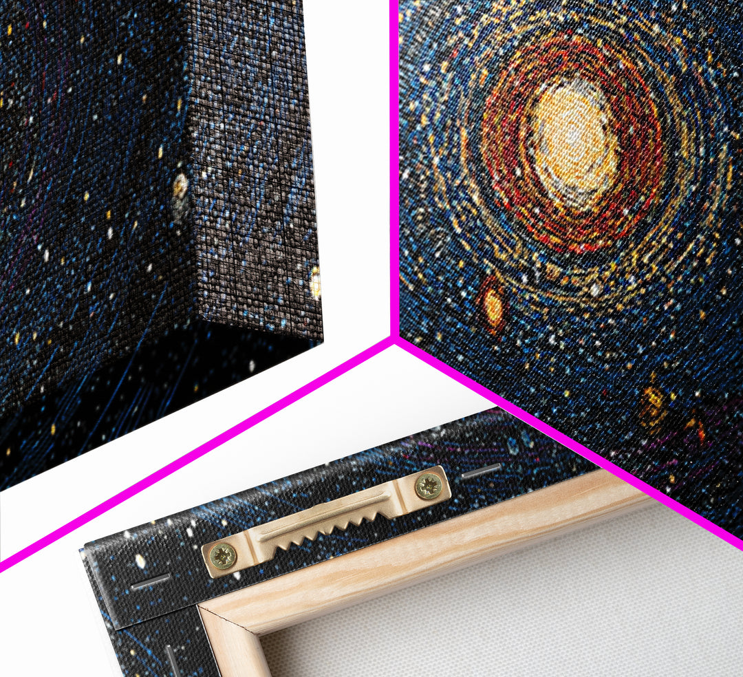 Spiral Galaxy Star Map Canvas Print, Blue Orange Cosmic Wall Decor, Modern Space Abstract Poster, Panoramic Astronomy Art