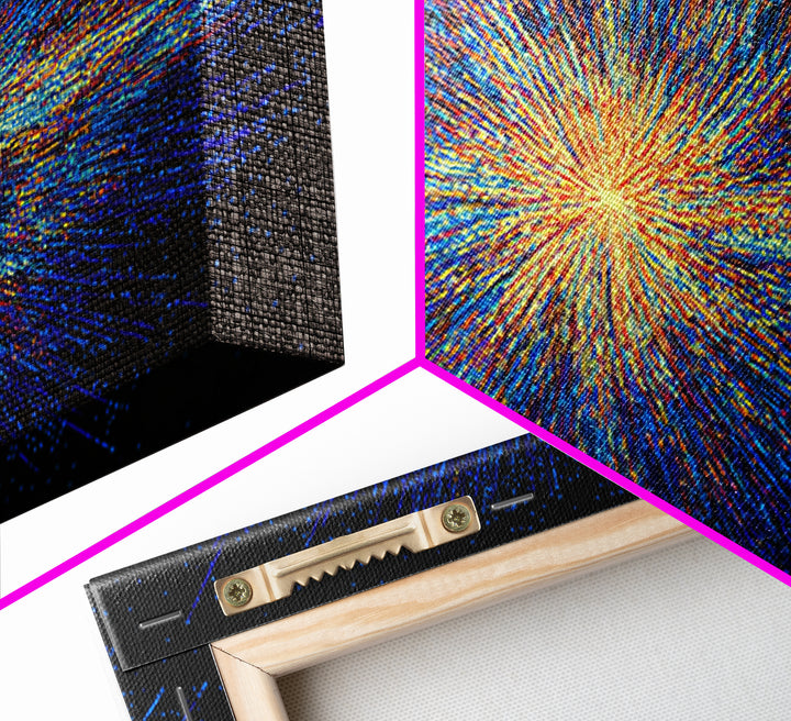 Blue And Orange Particle Burst Canvas Print, Cosmic Retro Wall Art, Modern Abstract Art Print, Space Abstract Art, Digital Art