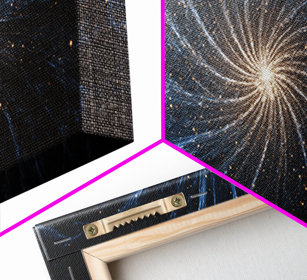 Blue White Spiral Galaxy Canvas Print, Cosmic Modern Wall Art, Space Abstract Art, Starry Night Decor, Large Sci Fi Poster