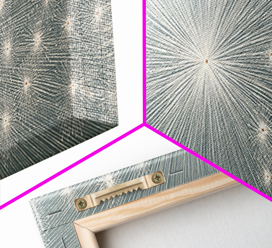 Radiant Silver Starburst Dotted Abstract Wall Art, Midcentury Modern Art Print, Atomic Retro Office Decor, Large Canvas Print