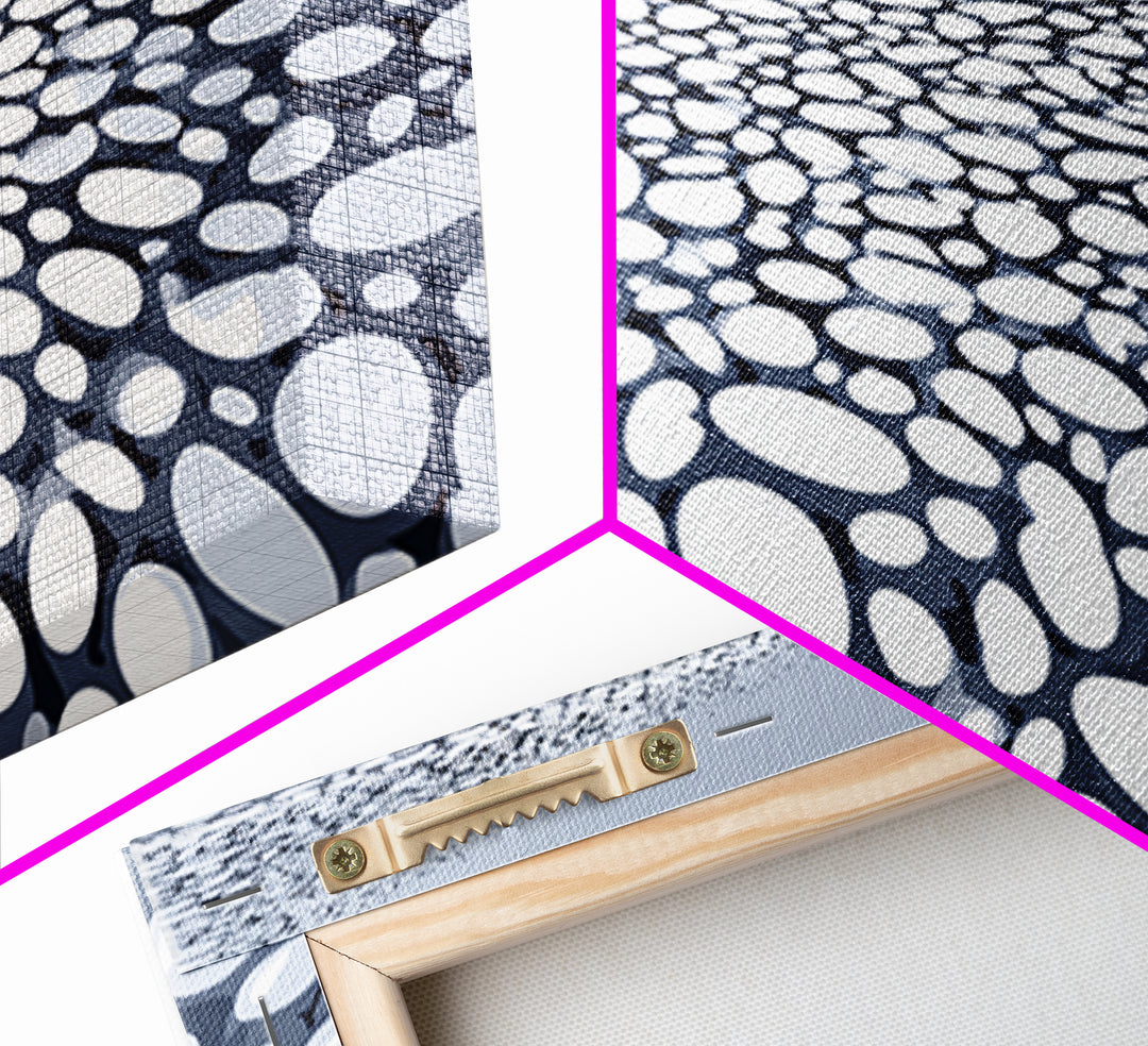Blue White Pebble Horizon Perspective Canvas Print, Abstract Wall Art, Modern Geometric Decor For Office And Living Room