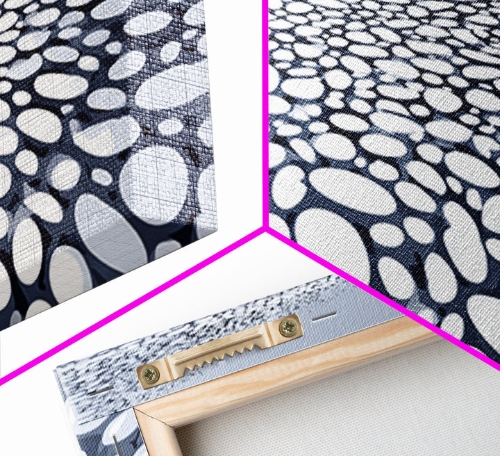 Blue White Pebble Horizon Perspective Canvas Print, Abstract Wall Art, Modern Geometric Decor For Office And Living Room