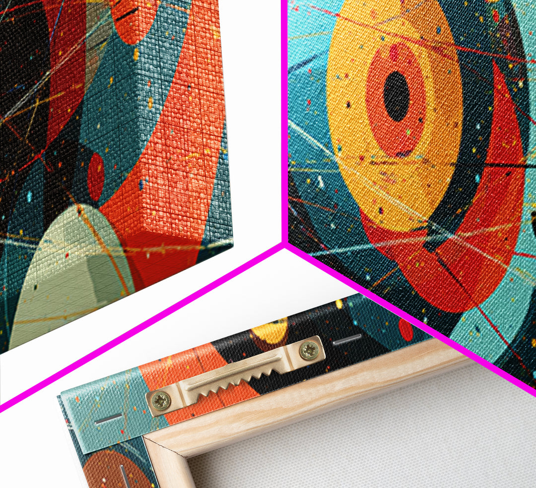 Vibrant Cosmic Circles And Orbits Canvas Print, Midcentury Modern Abstract Wall Art, Space Age Retro Office Decor, Large Art Print