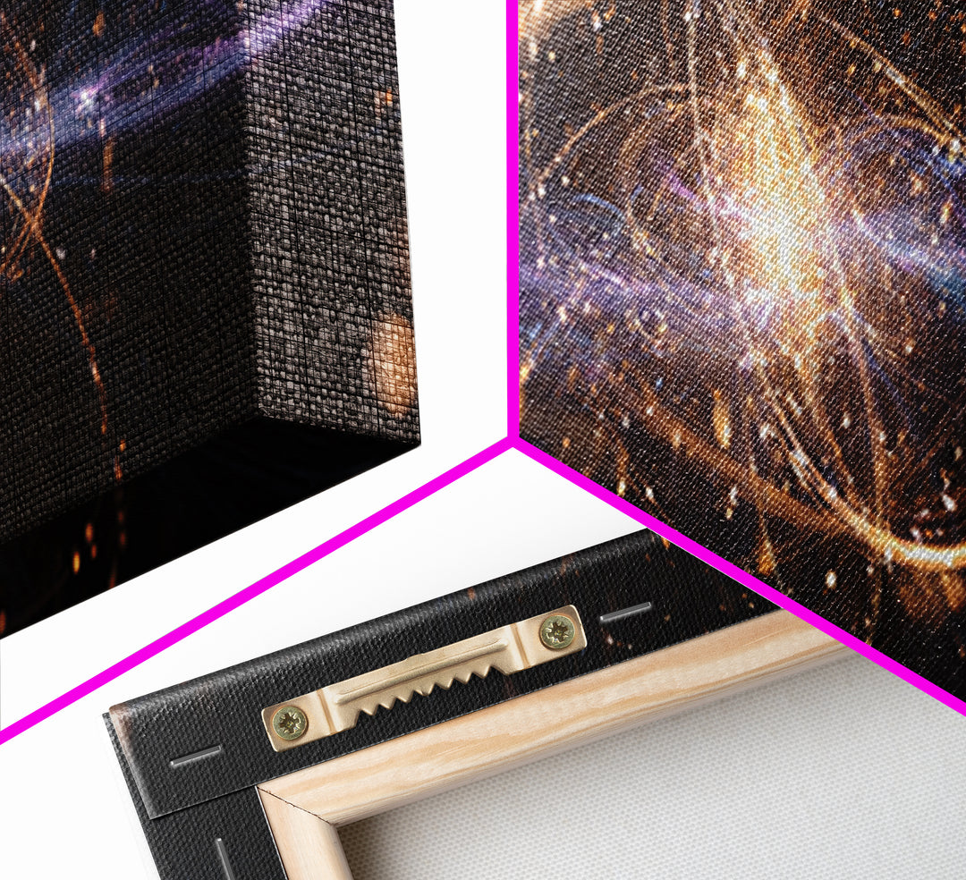 Golden Atomic Particle Burst Wall Art, Futuristic Space Abstract Art, Modern Geometric Wall Decor, Office Art Print And Living Room Decor