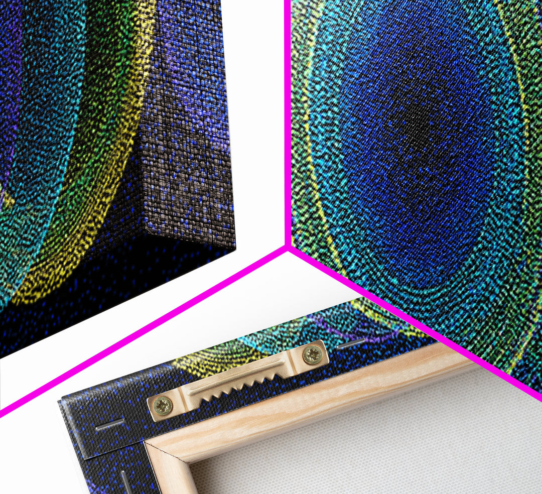 Neon Blue Green Overlapping Circles Canvas Print, Modern Abstract Art, Retro Geometric Wall Decor, Colorful Office Wall Art