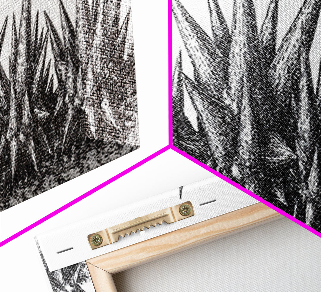 Black Spiky Crystal Landscape Wall Art, Minimalist Abstract Line Art, Monochrome Modern Wall Decor, Framed Canvas Print Gift