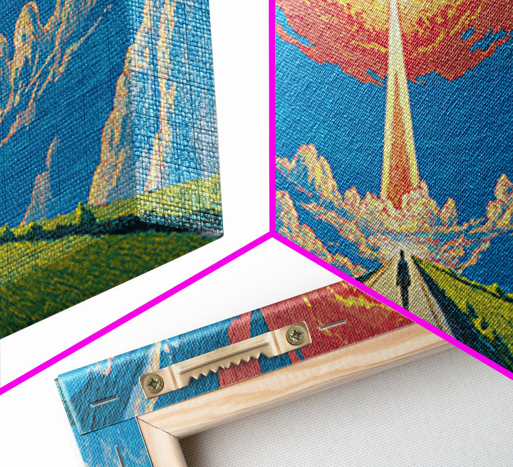 Surreal Road To Radiant Tower Wall Art, Sci Fi Retro Poster, Colorful Landscape Canvas Print, Modern Living Room Decor And Office Art